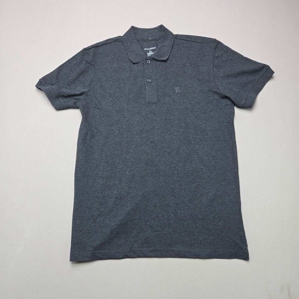 Banana Republic Polo Shirt Pique Organic Cotton Logo Gray Mens Size M Regular